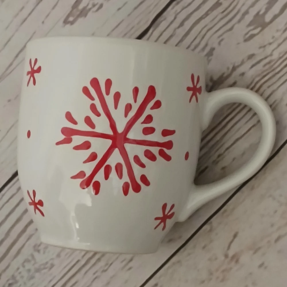 White Mug with Red Snowflake Design